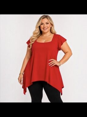 Rouge Collection | Shark Bite Hem Stretch Tunic Top | Size 1X | Y2K Contemporary